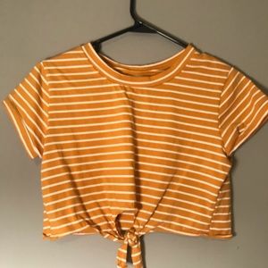 Yellow and white striped crop top